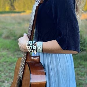 UP-CYCLED! ♻️ Pale Blue Shabby Chic Rhinestone Heart Leather Cuff Bracelet